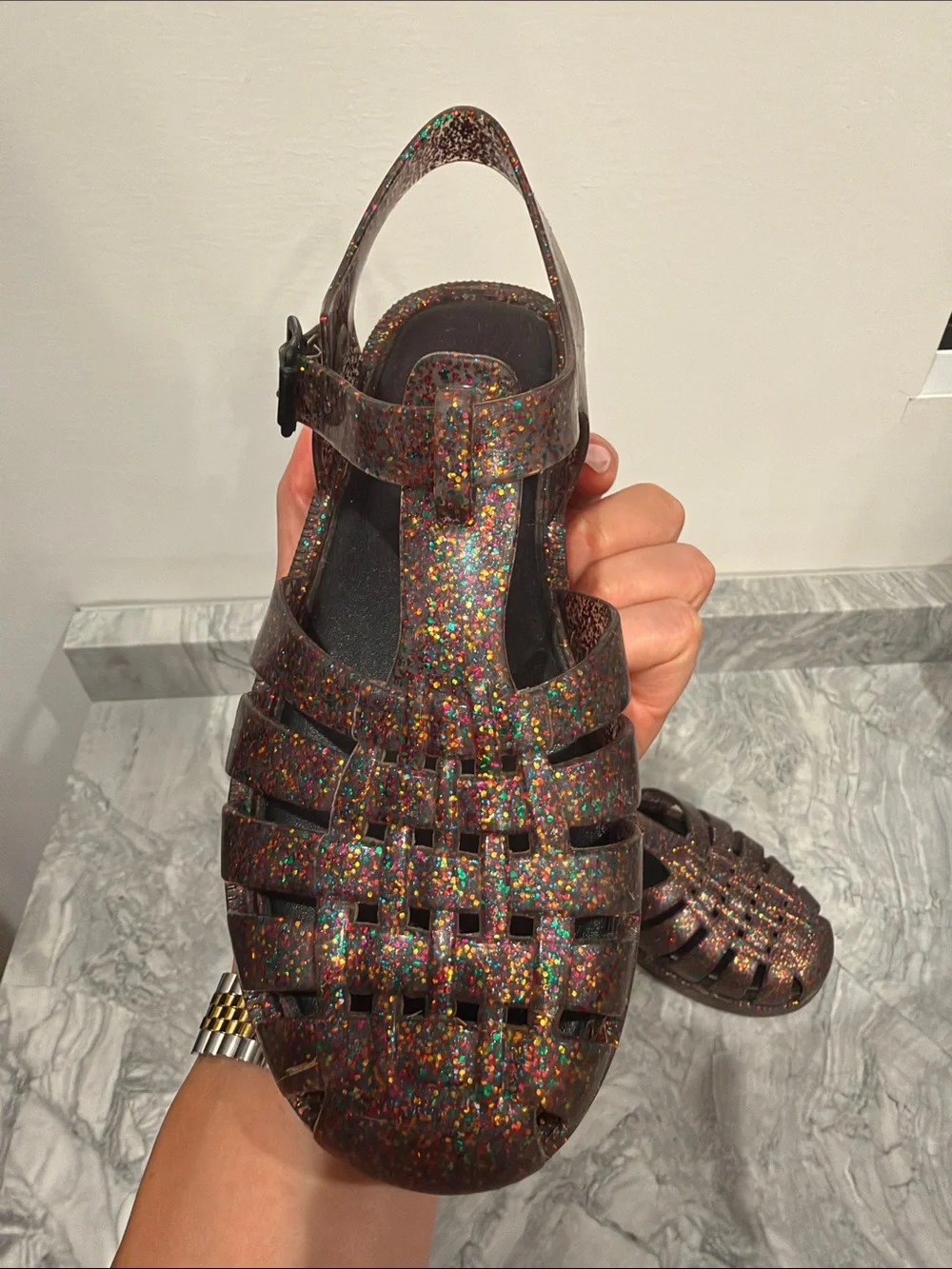 Mini Melissa Jelly Sandals with Multicolor Glitter